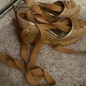 Women's Gold Wedge Espadrilles